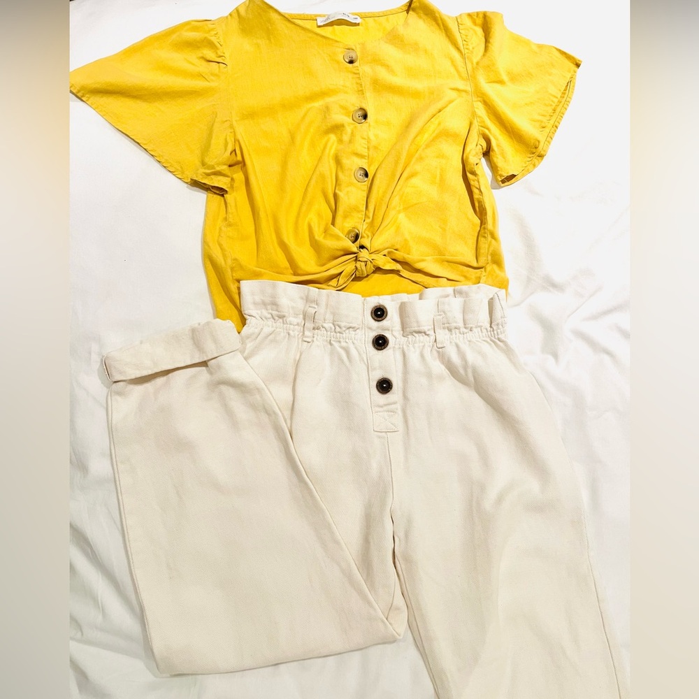 Girls Zara Super Cute Mustard Yellow Top and Cream Pants Set 11-12